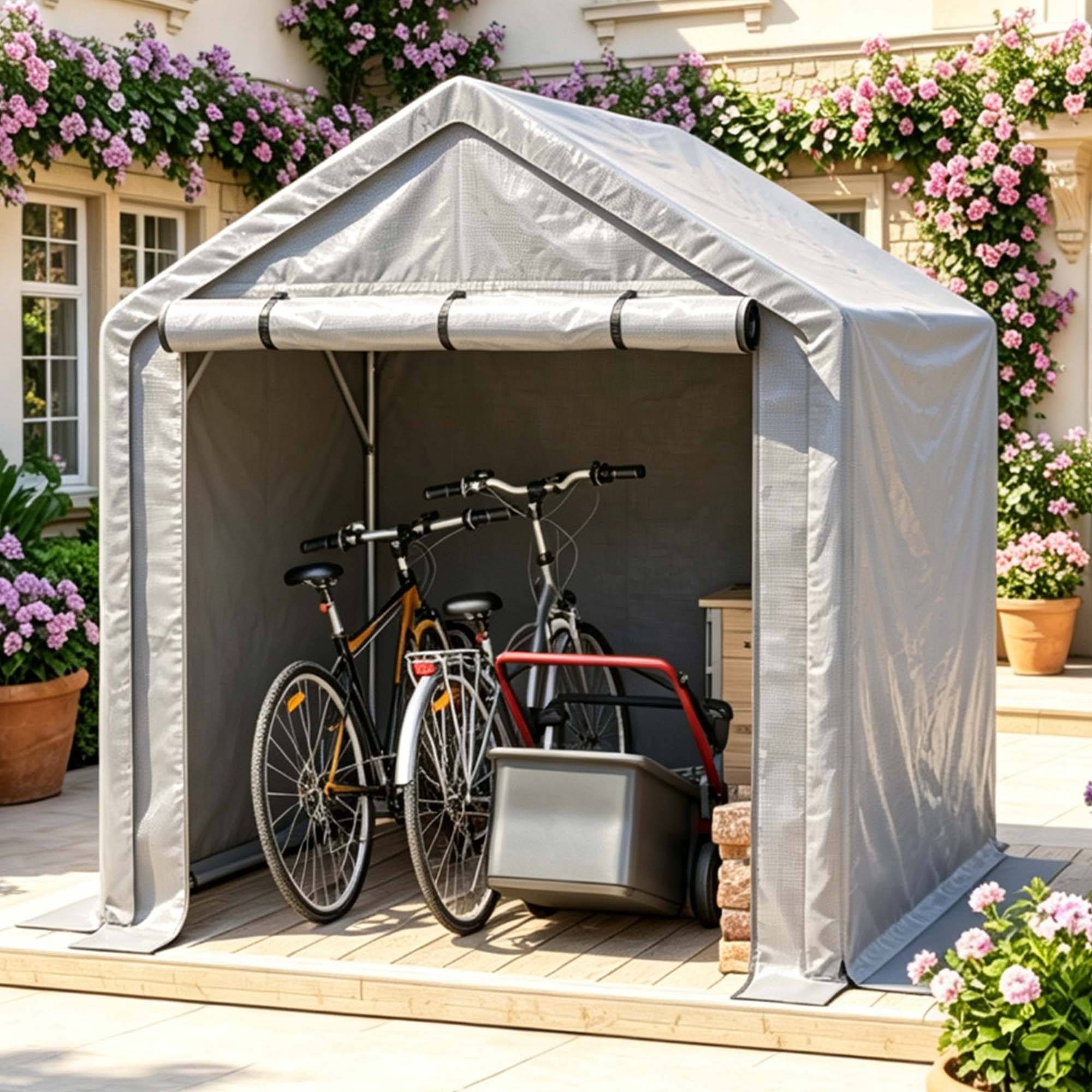 Carport garage vélos 190×170×200 cm, bâche étanche anti-UV, structure acier galvanisé gris