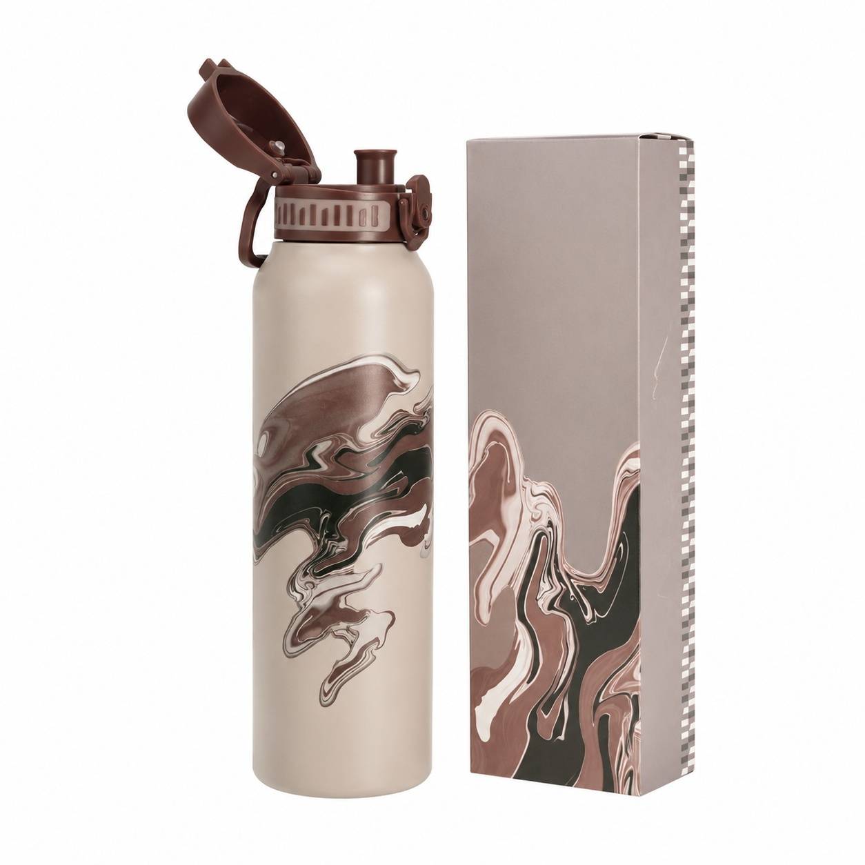 Bouteille Isotherme Acier Inoxydable Double Paroi Motif Artistique 1L Isolation 12h Chaud 24h Froid - Image 1