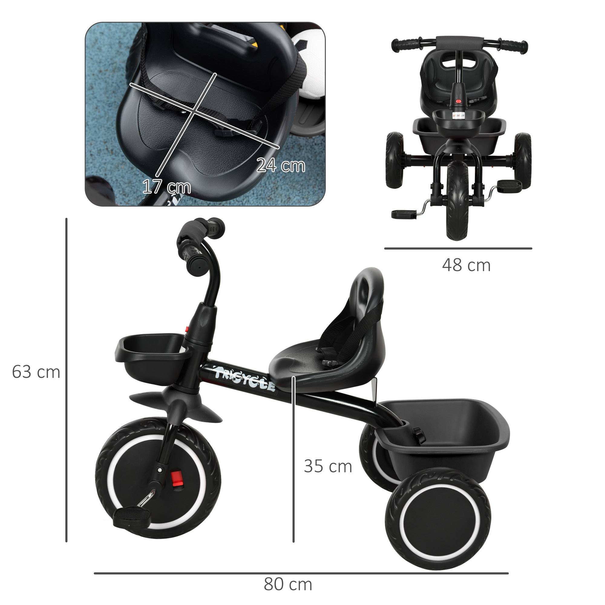 Sans Marque - Tricycle enfant évolutif siège réglable pédales 2 paniers ceinture 2-5 ans noir - Image 5
