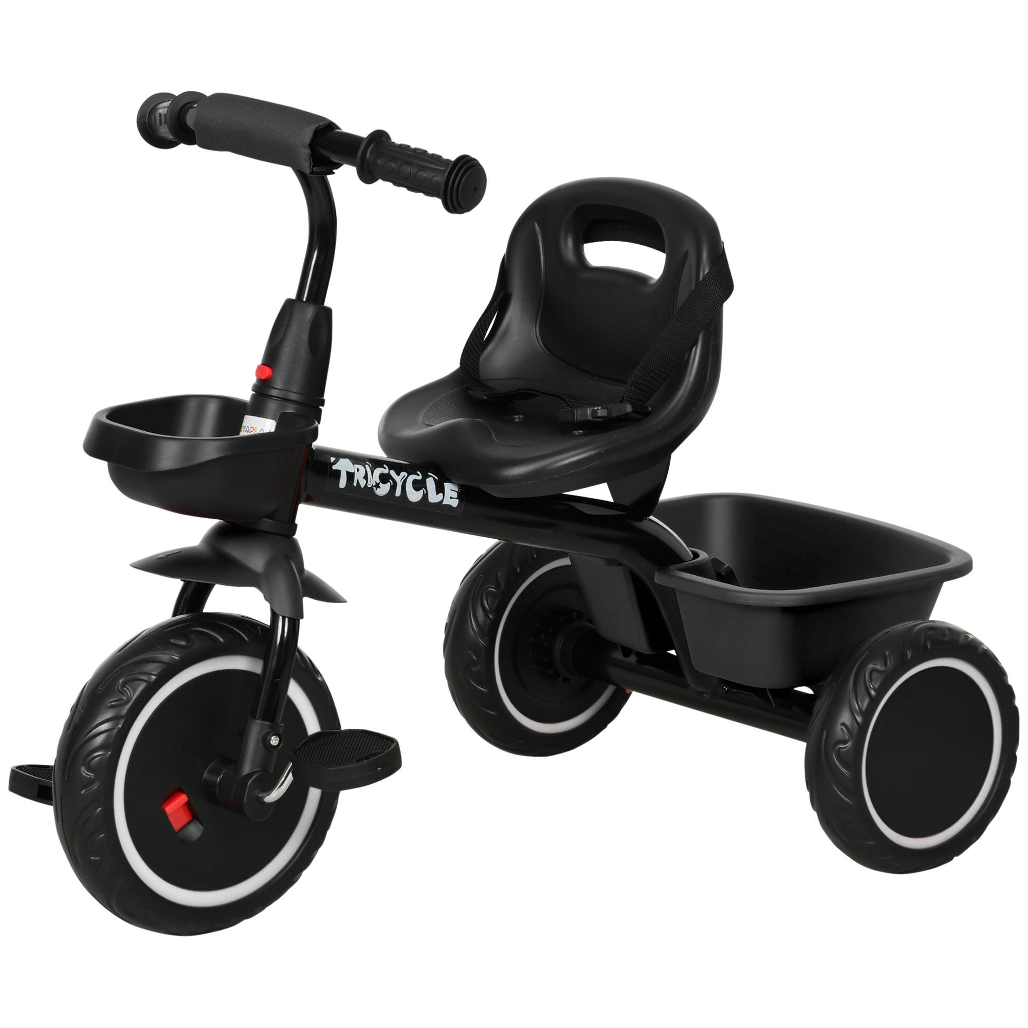 Sans Marque - Tricycle enfant évolutif siège réglable pédales 2 paniers ceinture 2-5 ans noir - Image 2