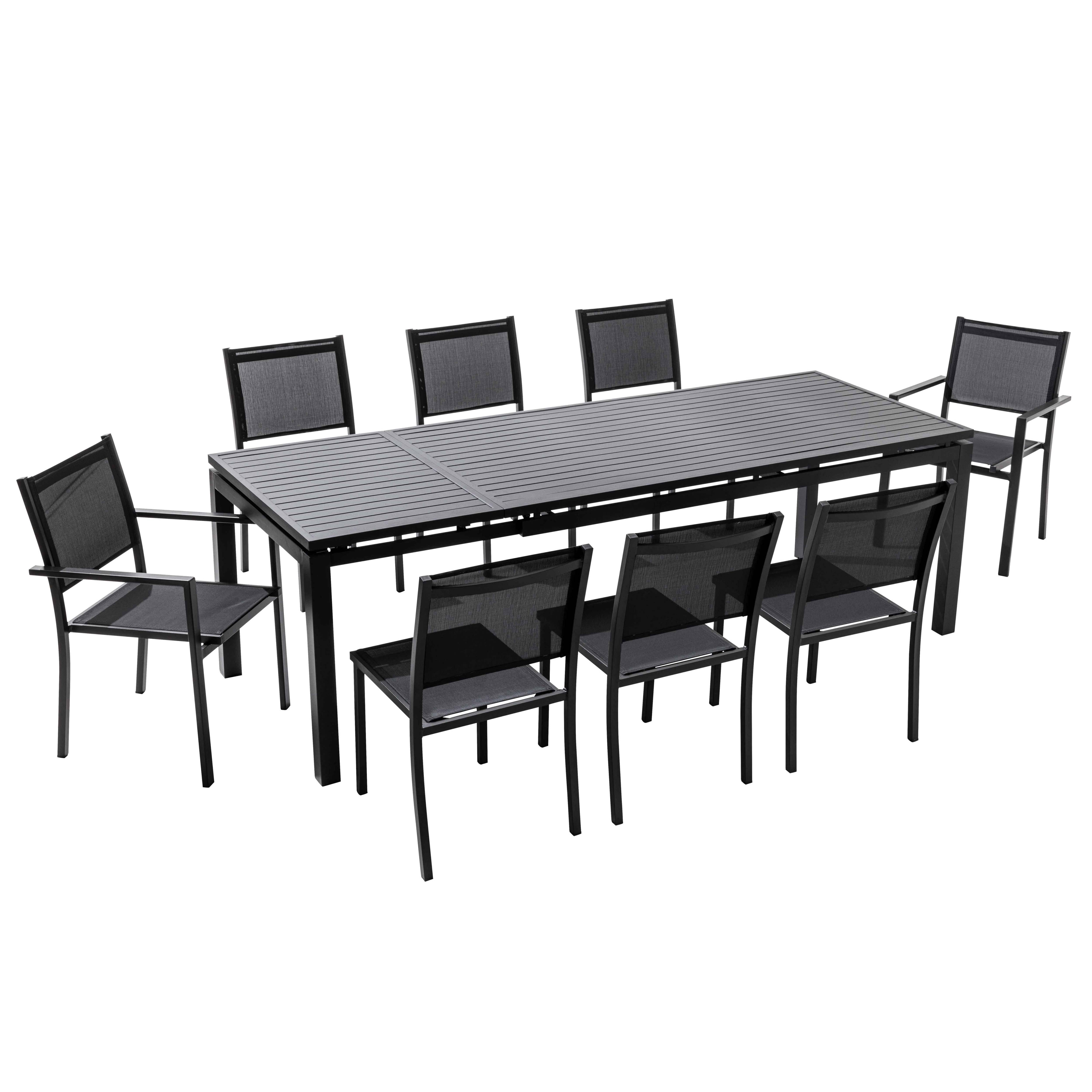 Oviala - Ensemble table de jardin extensible et 8 assises en aluminium gris Galilée - Oviala