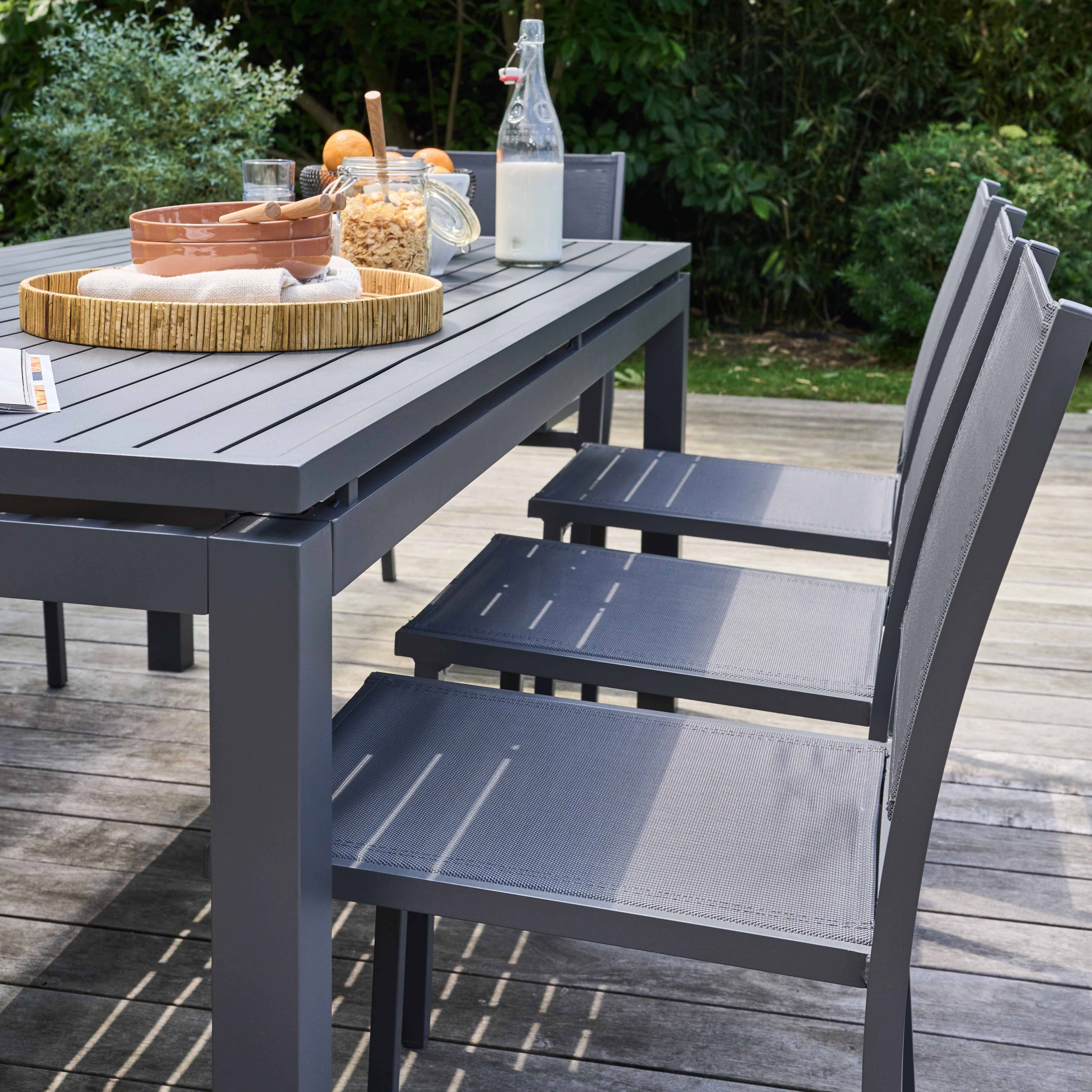 Oviala - Ensemble table de jardin extensible et 8 assises en aluminium gris Galilée - Oviala - Image 5