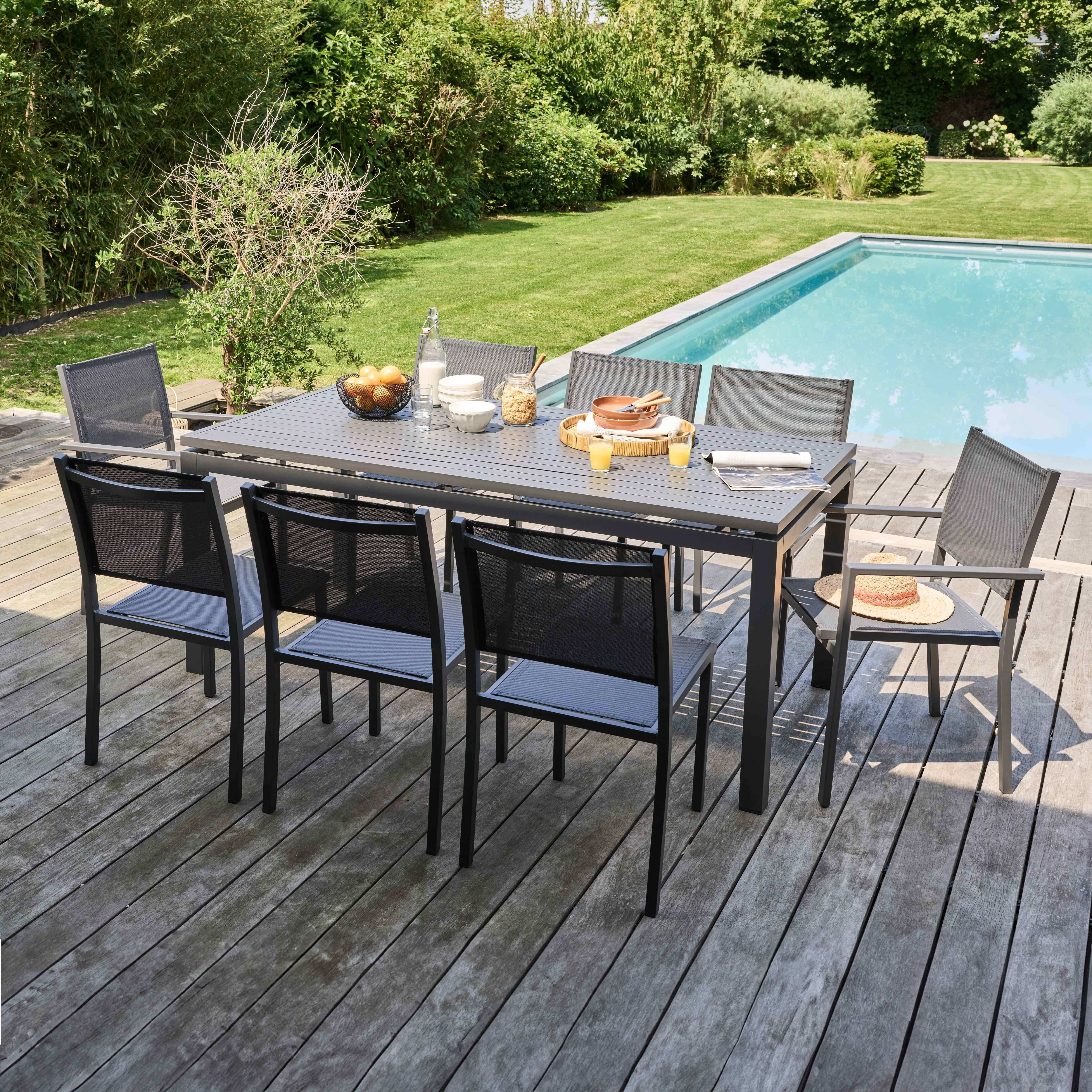 Oviala - Ensemble table de jardin extensible et 8 assises en aluminium gris Galilée - Oviala - Image 2