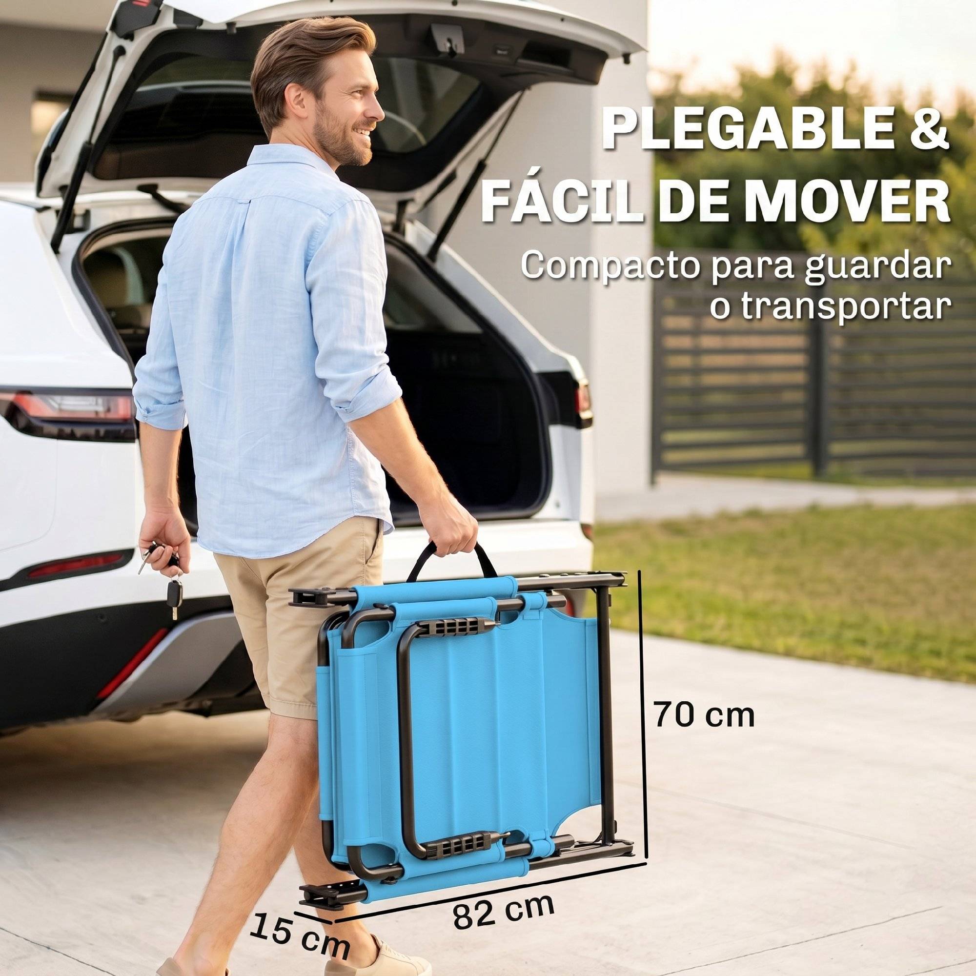 Transat de jardin avec auvent réglable, dossier inclinable sur 4 positions, appui-tête pour terrasse, 70 x 200 x 45 cm, bleu clair - Image 7
