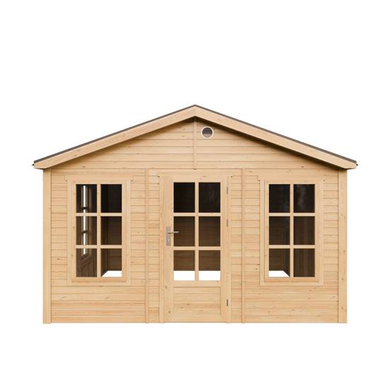 Timbela - Abri de jardin en bois - 13,24 m² - 394x382xH267 cm - sans plancher avec bardeaux bitumineux couleur gris - 17 mm d’épaisseur - Timbela M735 - Image 2