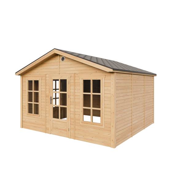 Timbela - Abri de jardin en bois - 13,24 m² - 394x382xH267 cm - sans plancher avec bardeaux bitumineux couleur gris - 17 mm d’épaisseur - Timbela M735 - Image 4