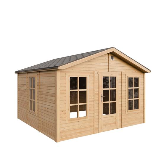 Timbela - Abri de jardin en bois - 13,24 m² - 394x382xH267 cm - sans plancher avec bardeaux bitumineux couleur gris - 17 mm d’épaisseur - Timbela M735 - Image 3