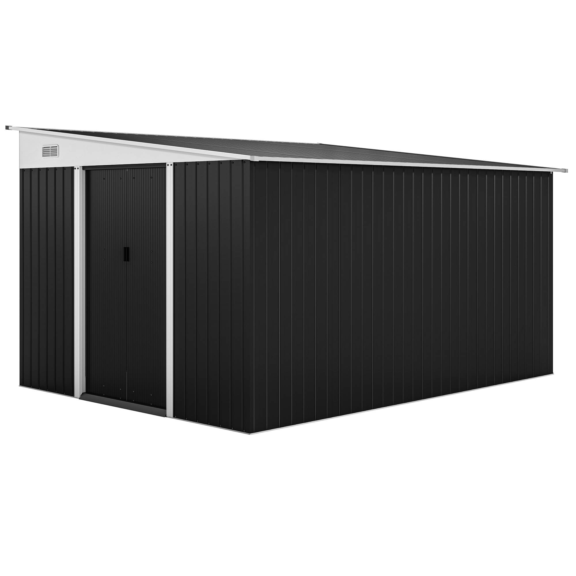 Abri de jardin avec porte coulissante, acier, 345 x 280,5 x 169-201 cm, noir