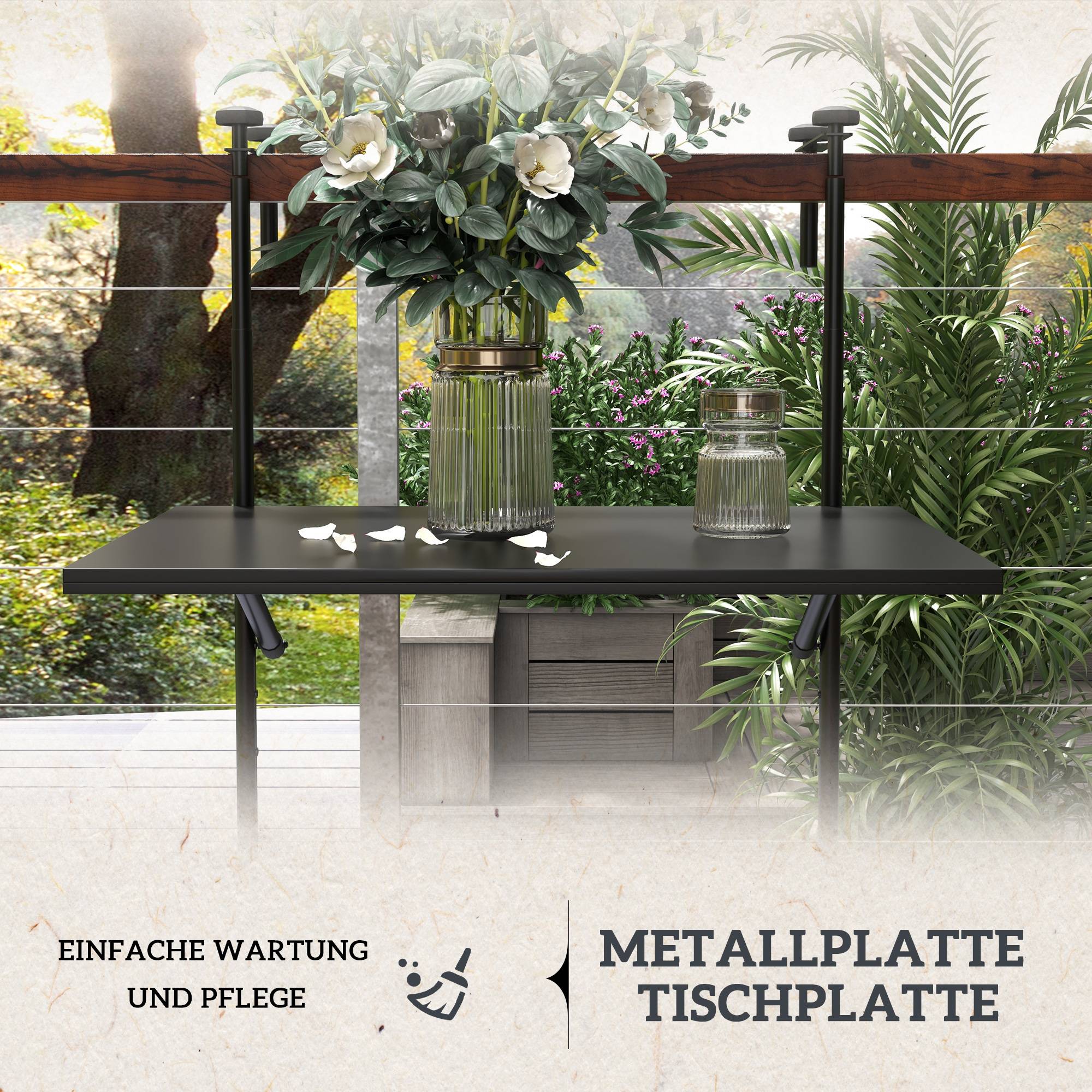 ComfortXL - Table de balcon suspendue métal 62 x 60 cm noire pliable réglable charge 15 kg - ComfortXL Outdoor Living - Image 5