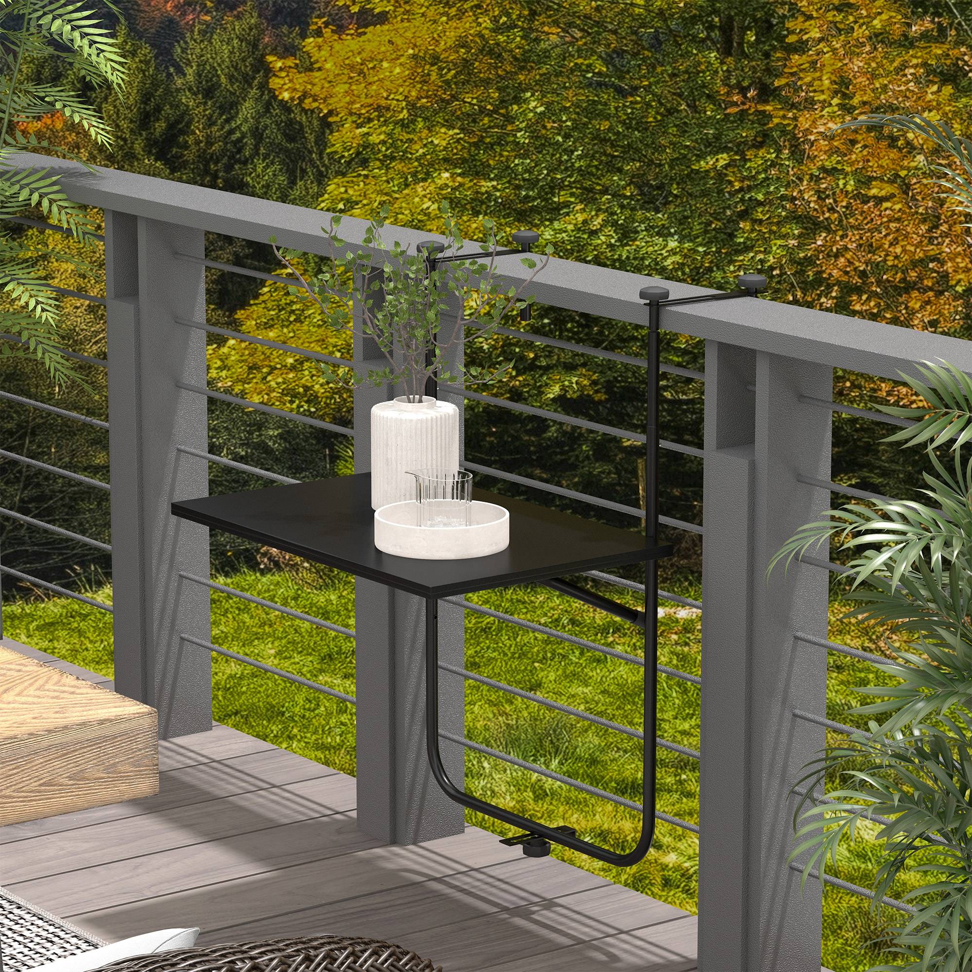 ComfortXL - Table de balcon suspendue métal 62 x 60 cm noire pliable réglable charge 15 kg - ComfortXL Outdoor Living - Image 1