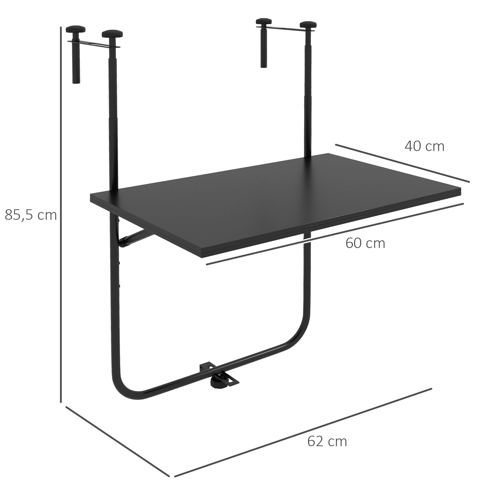 ComfortXL - Table de balcon suspendue métal 62 x 60 cm noire pliable réglable charge 15 kg - ComfortXL Outdoor Living - Image 3