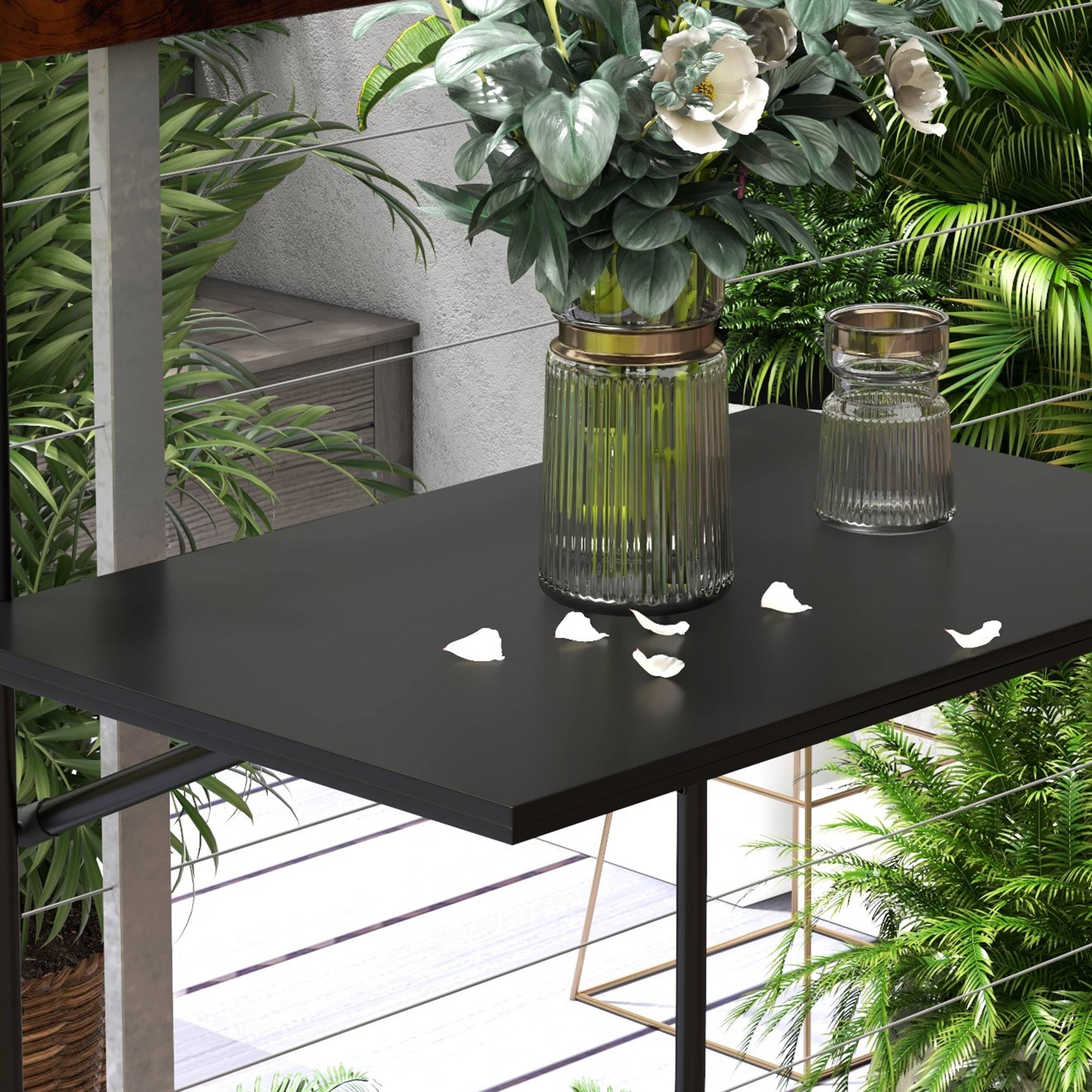 ComfortXL - Table de balcon suspendue métal 62 x 60 cm noire pliable réglable charge 15 kg - ComfortXL Outdoor Living - Image 7