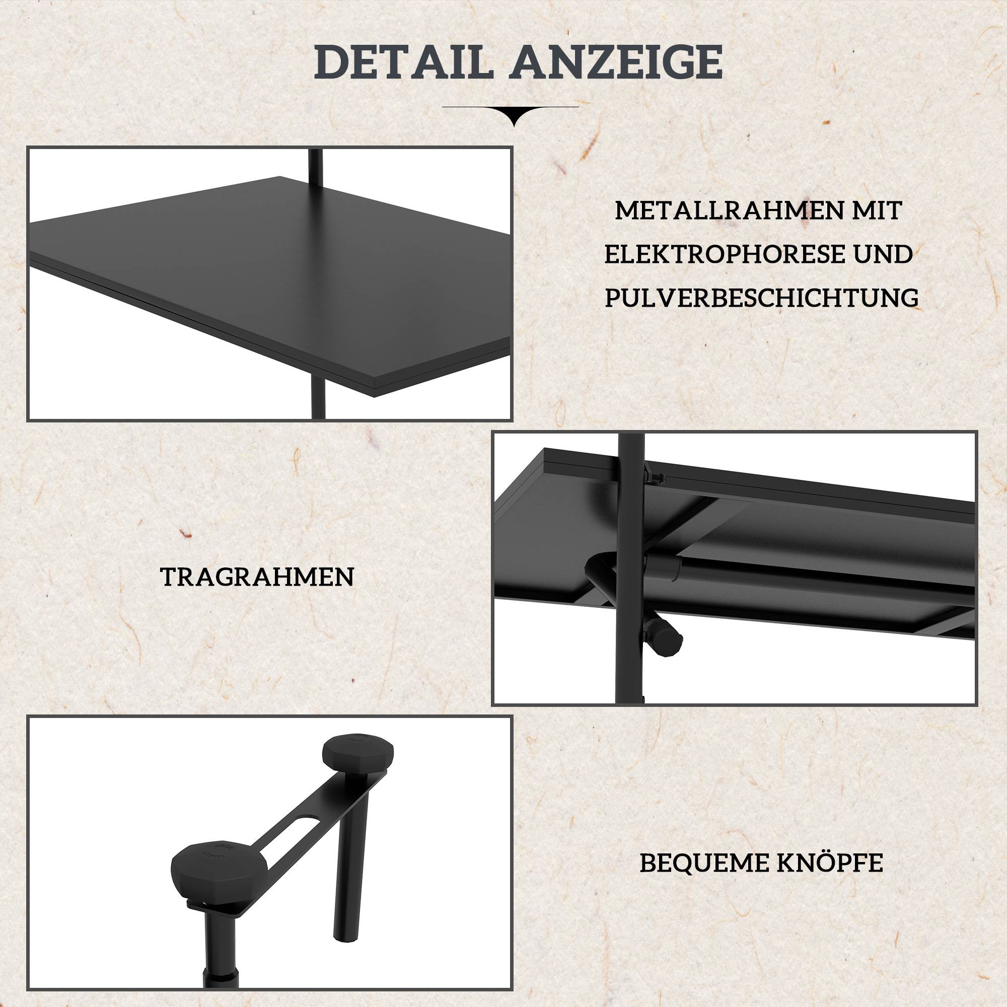ComfortXL - Table de balcon suspendue métal 62 x 60 cm noire pliable réglable charge 15 kg - ComfortXL Outdoor Living - Image 6