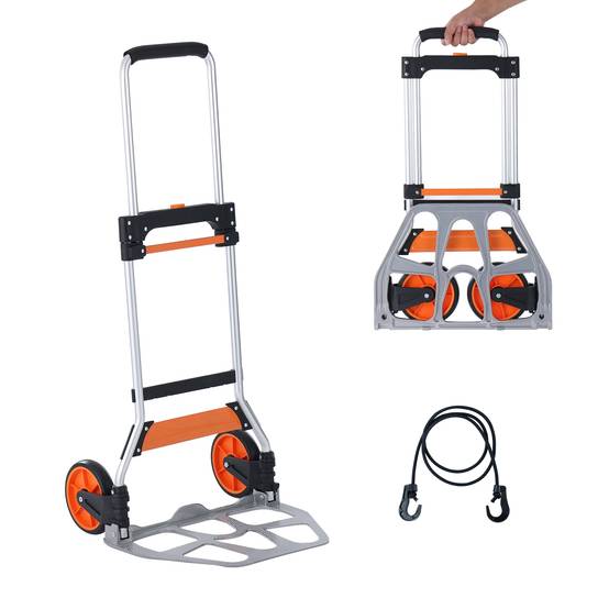 VEVOR Diable pliant alu, charge 125 kg. Convertible, roues caoutchouc, poignée télescopique. Pour transport, entrepôt. - Image 1