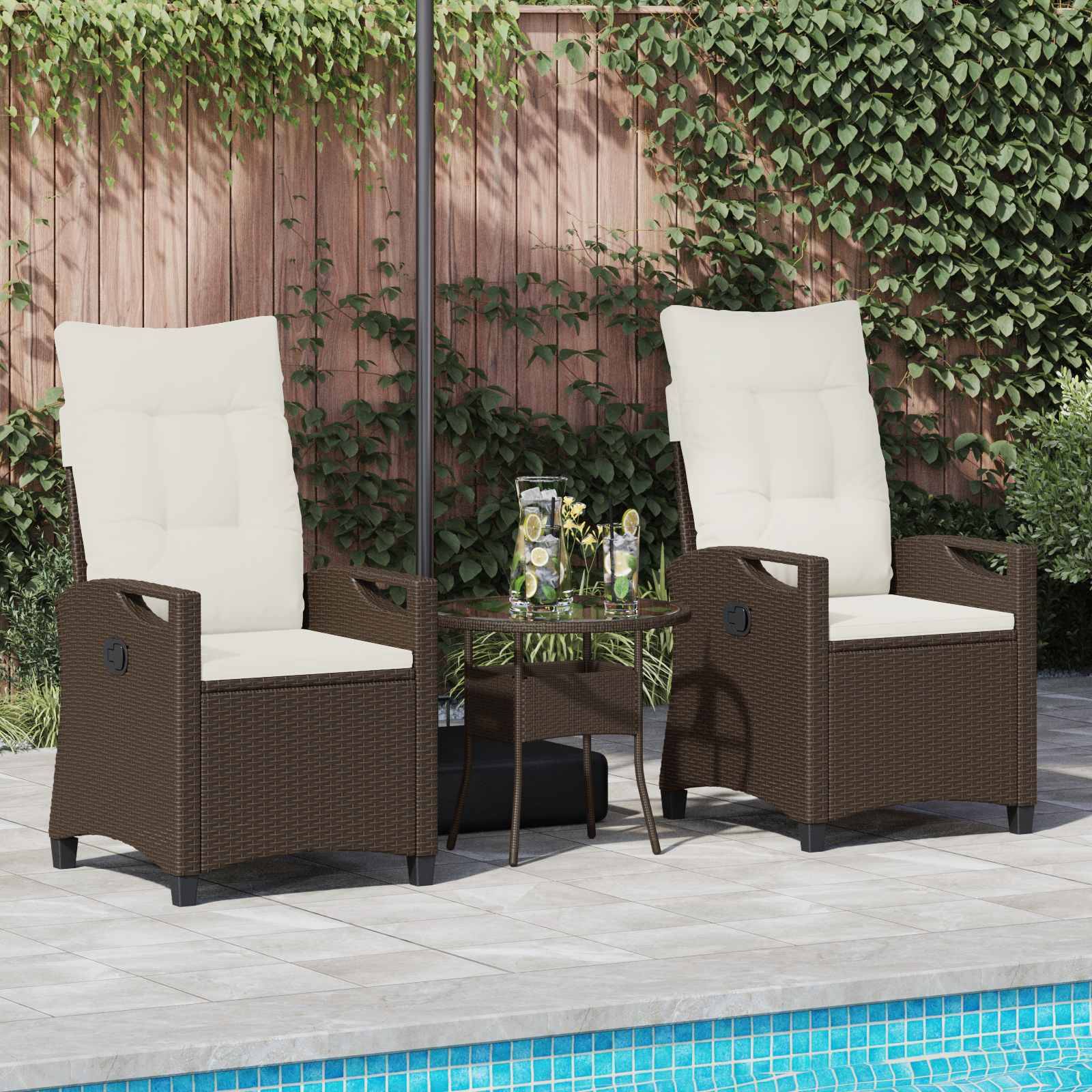 Chaise de jardin acier et polyester marron et crème 56 x 60 x 112 cm - PANGIVO - Image 3