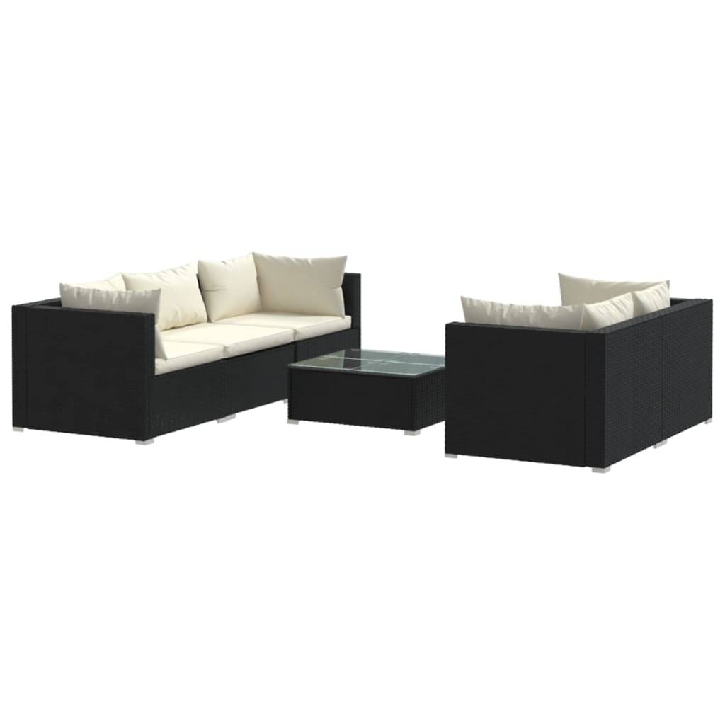 Helloshop26 - Salon de jardin meuble d'extérieur ensemble de mobilier 6 pièces avec coussins résine tressée noir - Image 1