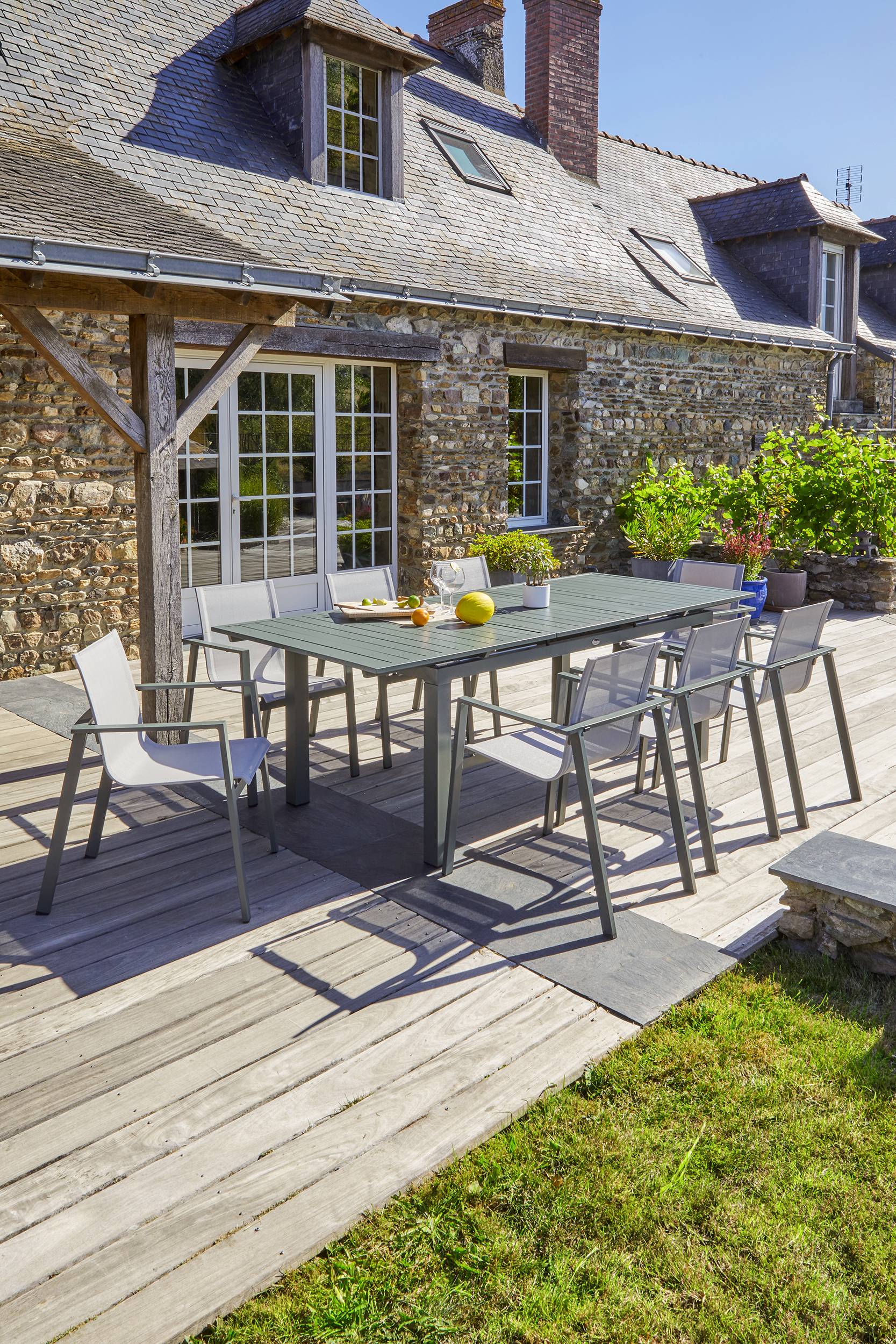 Dcb Garden - Ensemble repas de jardin 8 places en aluminium - Kaki - MIAMI - Image 6