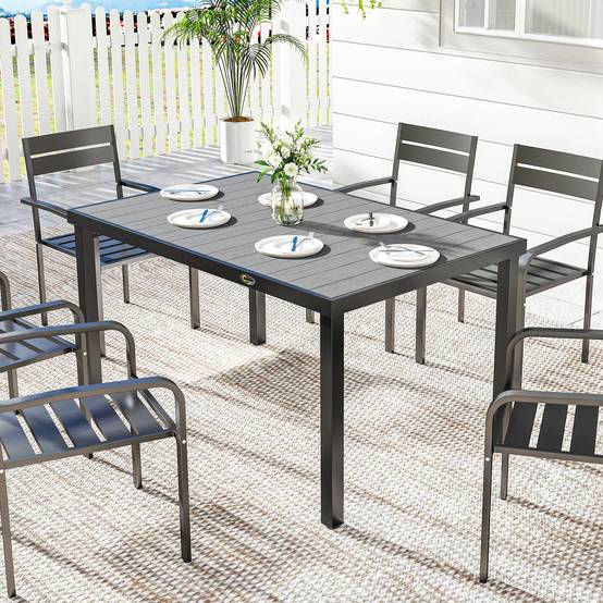 Table de jardin pour 4 à 6 personnes, table à manger extérieure avec plateau à lattes, 140 x 90 x 74 cm, gris - Image 4