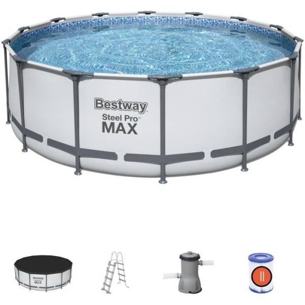 Bestway - Kit Piscine hors sol tubulaire BESTWAY Steel Pro Max™ - 427 x 122 cm - Ronde (Avec un filtre a cartouche, une bâche et une é - Image 4