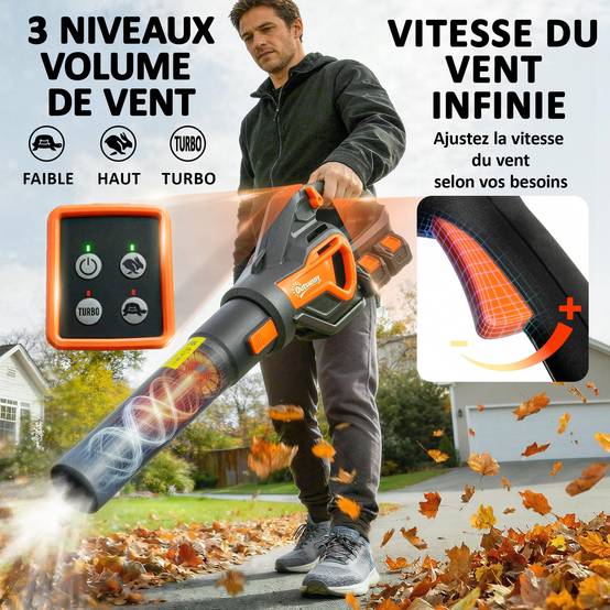 Souffleur de Feuilles sans Fil avec Moteur Brushless 900W Batterie 36v (2x4,0Ah) Puissant 15,2 m³/min - Image 8