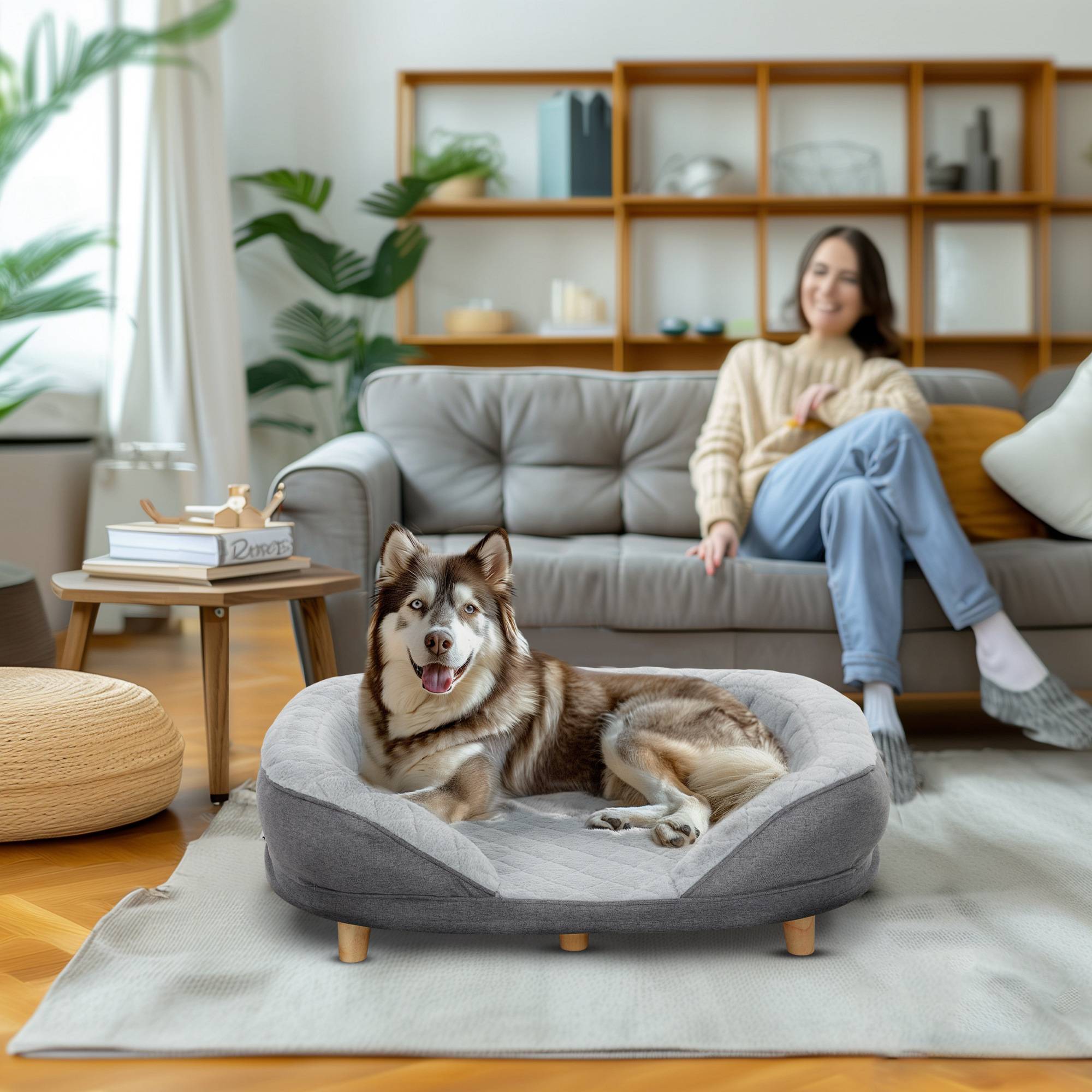 Sans Marque - Panier pour chien jusqu'à 25 kg, housse amovible, pieds antidérapants, 90 x 78 x 25 cm, gris - Image 3