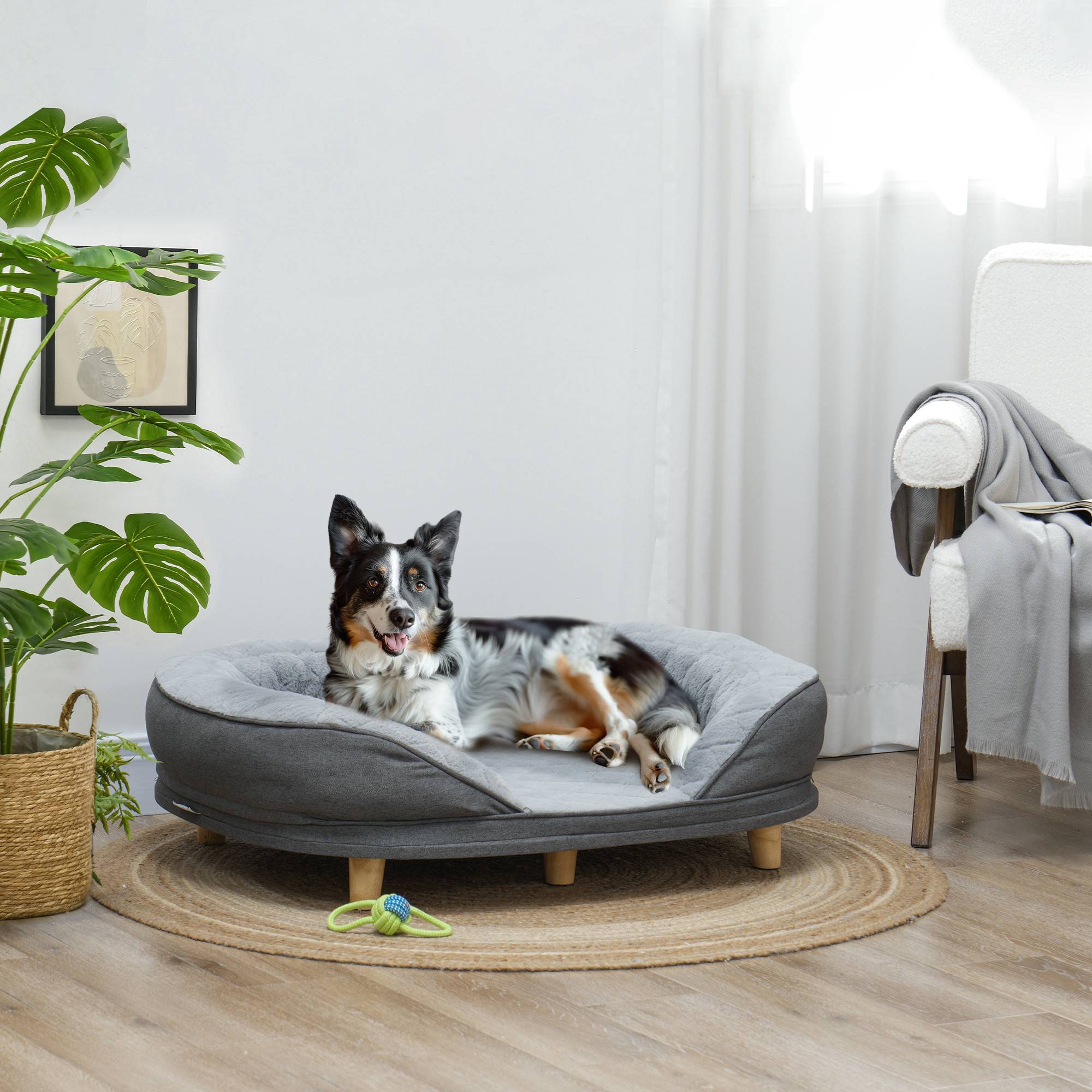 Sans Marque - Panier pour chien jusqu'à 25 kg, housse amovible, pieds antidérapants, 90 x 78 x 25 cm, gris - Image 4