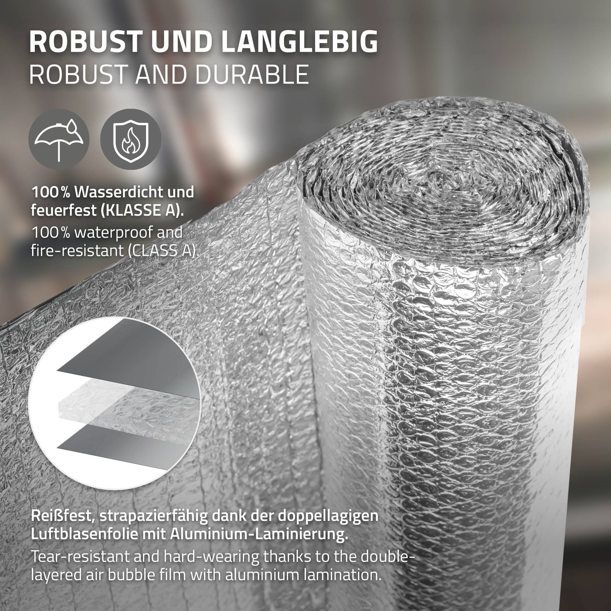 Ecd-Germany - Isolant thermique en aluminium à bulles, 1 x 25 m, film double face 6 mm, protection anti-froid et chaleur, découpable, pour fenêtres murs tuyaux sols - Image 3