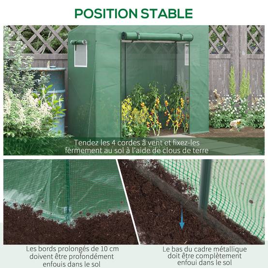 Serre de Jardin Anti-UV 2 fenêtres moustiquaires + Barres renforcement 200L x 77l x 169H cm Acier PE Vert - Image 8