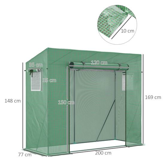 Serre de Jardin Anti-UV 2 fenêtres moustiquaires + Barres renforcement 200L x 77l x 169H cm Acier PE Vert - Image 5