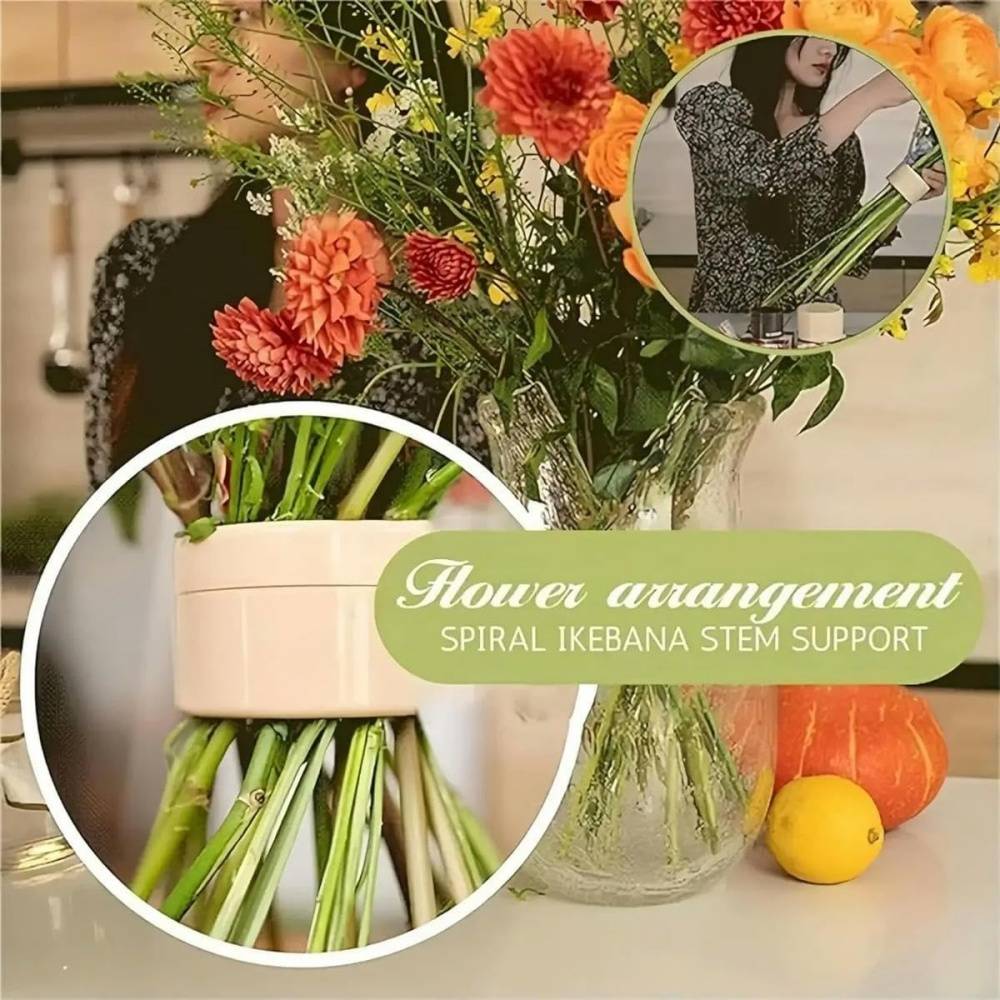 Fleurs fixées-Support spirale Ikebana 19 trous - Pour compositions florales DIY - Tige métallique beige - Living123 - Image 2