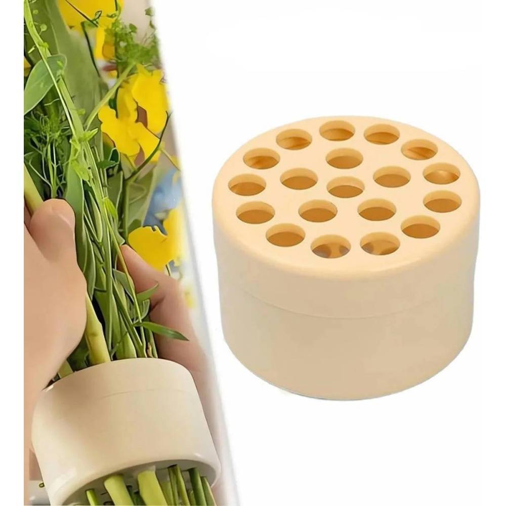 Fleurs fixées-Support spirale Ikebana 19 trous - Pour compositions florales DIY - Tige métallique beige - Living123 - Image 1