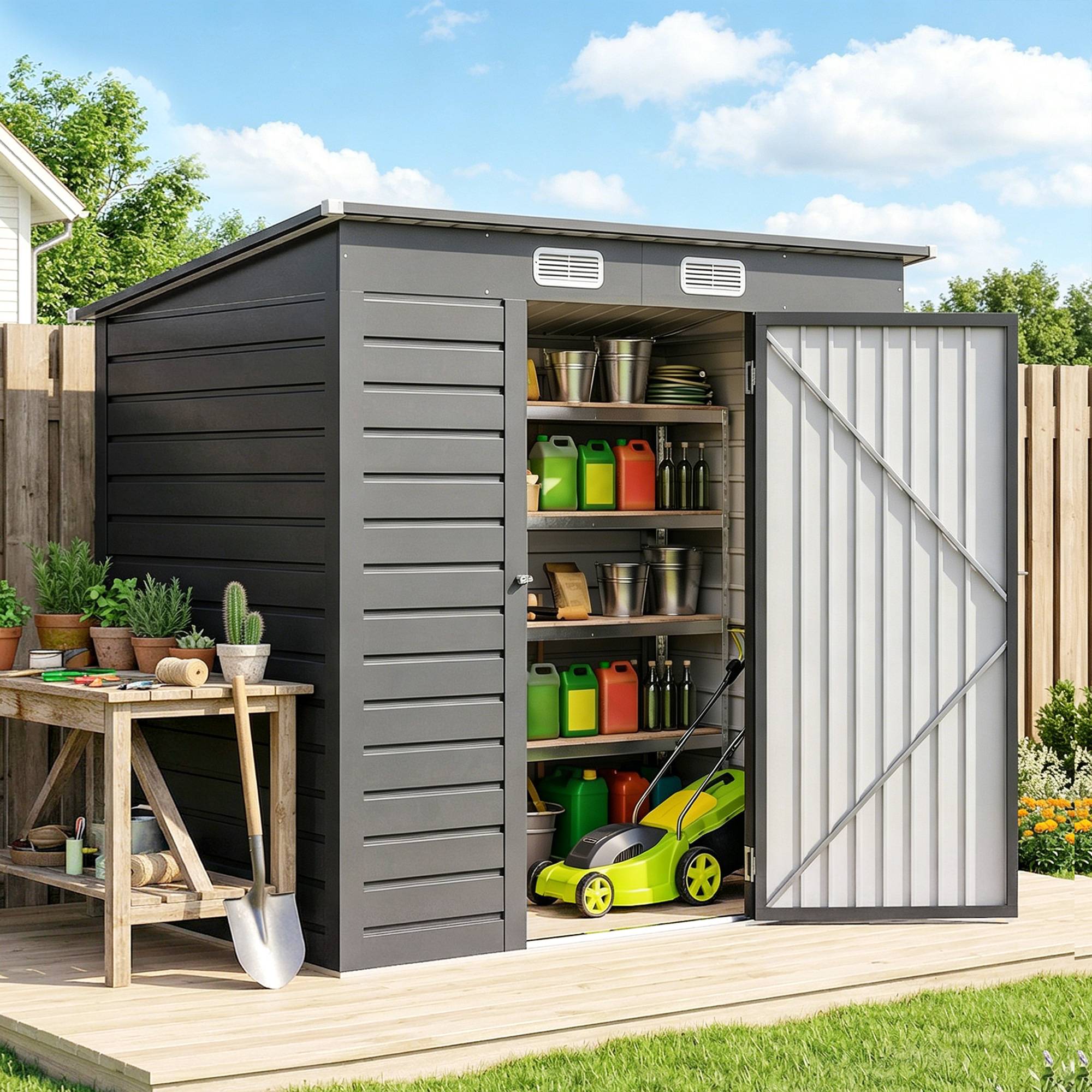 Abri de jardin 2,3m² - pour Outils - cabanon Porte verrouillable - dim. 191L x 130P x 166,5-183H cm - acier - Image 4