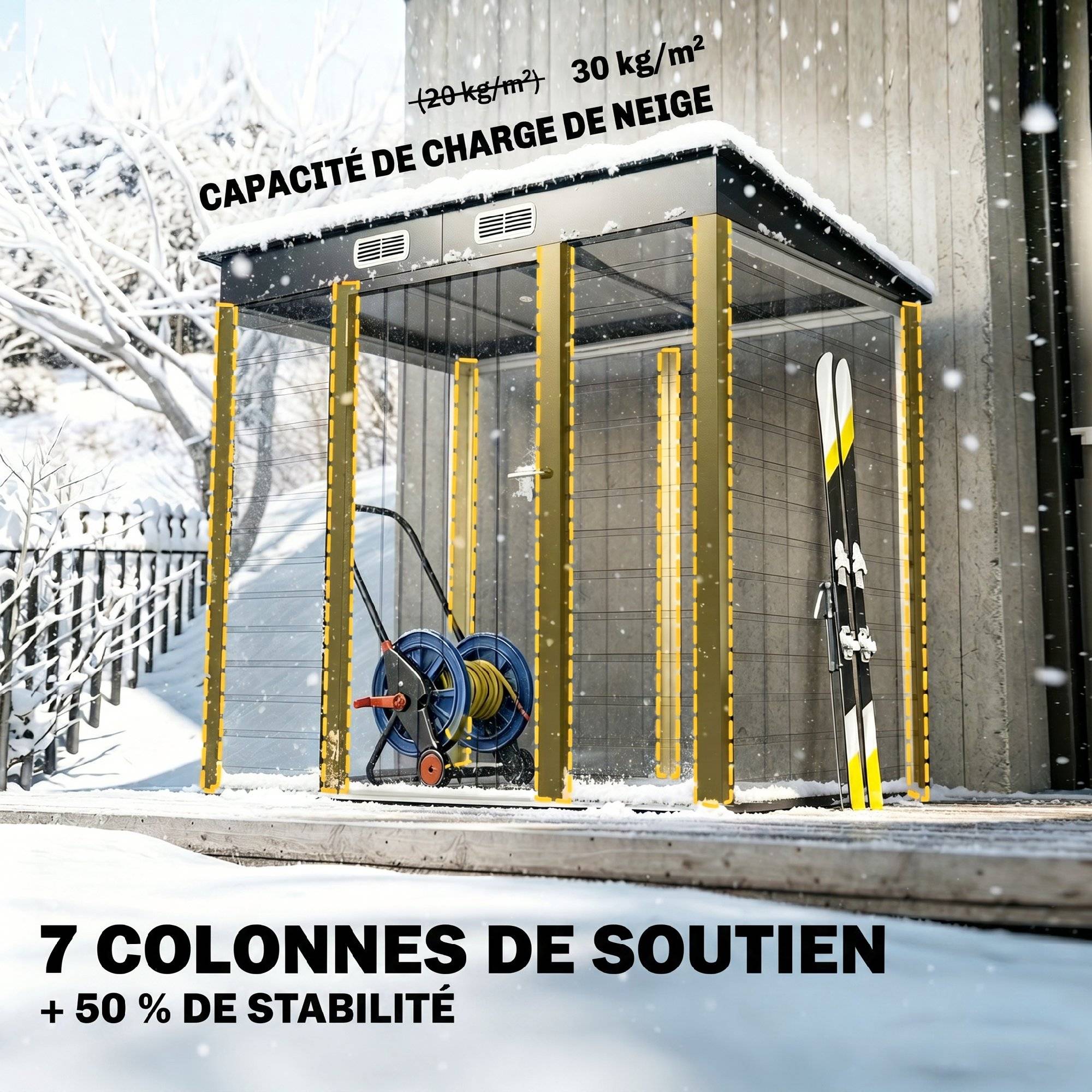 Abri de jardin 2,3m² - pour Outils - cabanon Porte verrouillable - dim. 191L x 130P x 166,5-183H cm - acier - Image 7