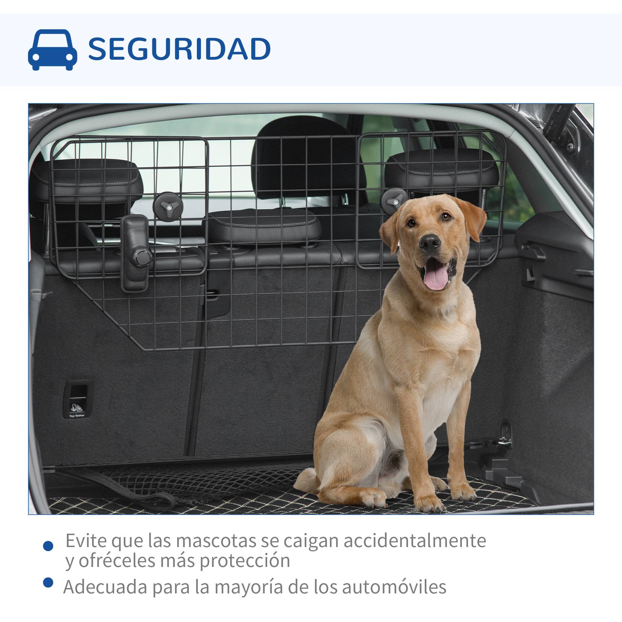 Barrière universelle chien voiture, barrière métal extensible sièges arrière/coffre, 90-120x40,5cm, noire - Image 9
