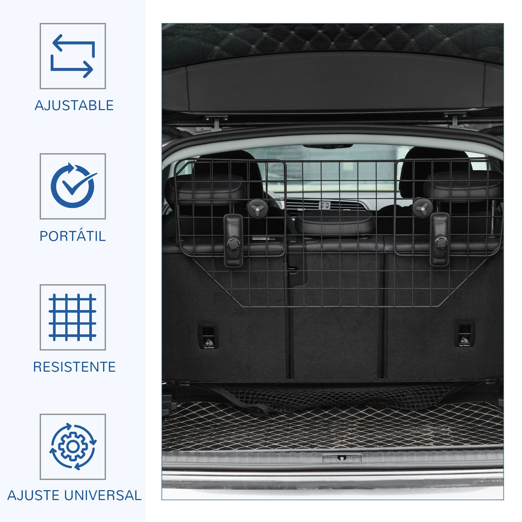 Barrière universelle chien voiture, barrière métal extensible sièges arrière/coffre, 90-120x40,5cm, noire - Image 6