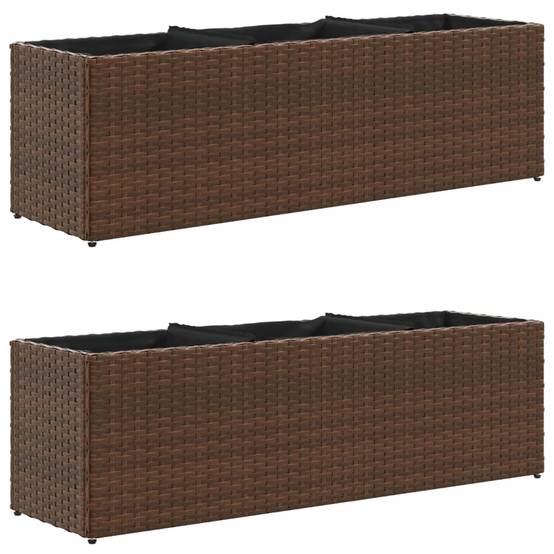 2 pcs Jardinière | Pot de fleurs | Cache-pot | Bac à fleurss avec 3 pots marron 105x30x32cm résine tressée - Image 1