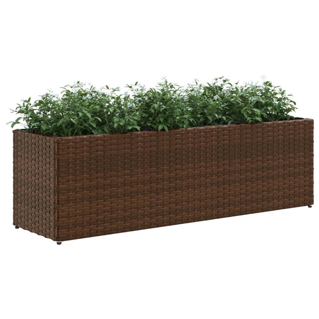 2 pcs Jardinière | Pot de fleurs | Cache-pot | Bac à fleurss avec 3 pots marron 105x30x32cm résine tressée - Image 4