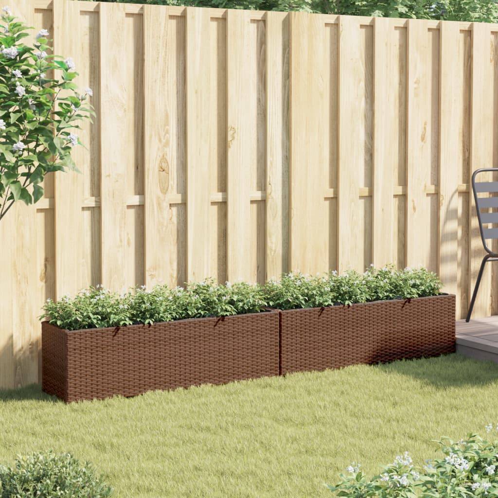 2 pcs Jardinière | Pot de fleurs | Cache-pot | Bac à fleurss avec 3 pots marron 105x30x32cm résine tressée - Image 3