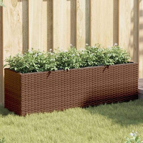 2 pcs Jardinière | Pot de fleurs | Cache-pot | Bac à fleurss avec 3 pots marron 105x30x32cm résine tressée - Image 2