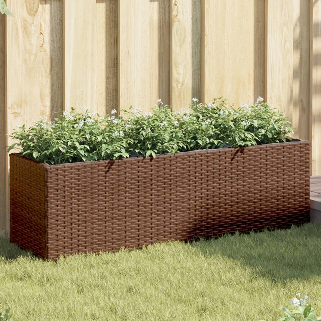 2 pcs Jardinière | Pot de fleurs | Cache-pot | Bac à fleurss avec 3 pots marron 105x30x32cm résine tressée - Image 2