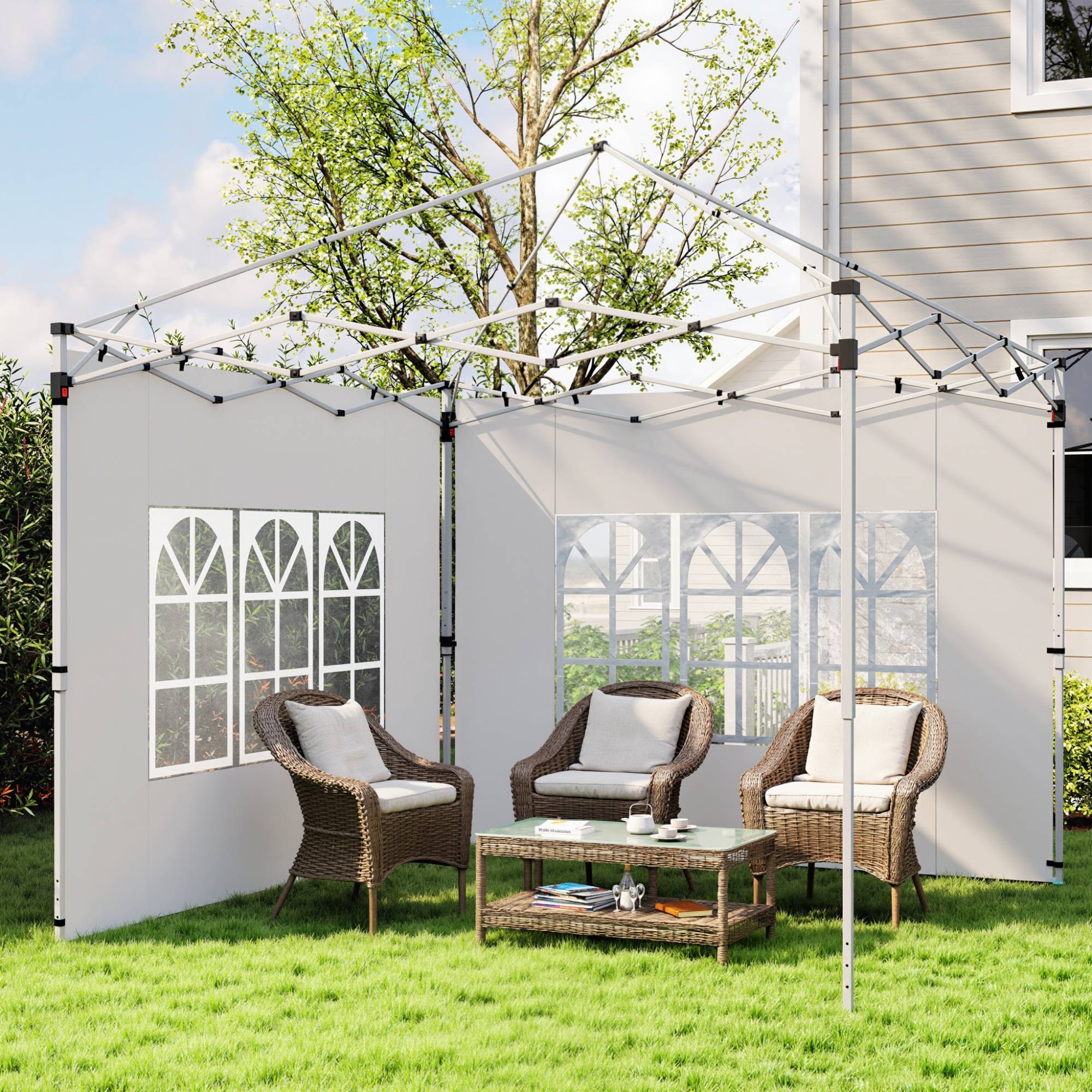 Ensemble de 2 panneaux latéraux pour tonnelle 3x3/3x4 m, paroi latérale avec fenêtre, étanche, blanc - Image 9