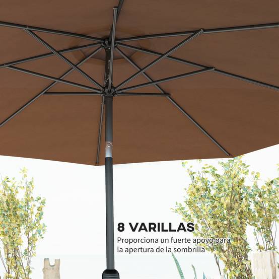 Parasol jardin Ø295x250 cm, manivelle, inclinable, mât métallique détachable, terrasse piscine patio, café - Image 9