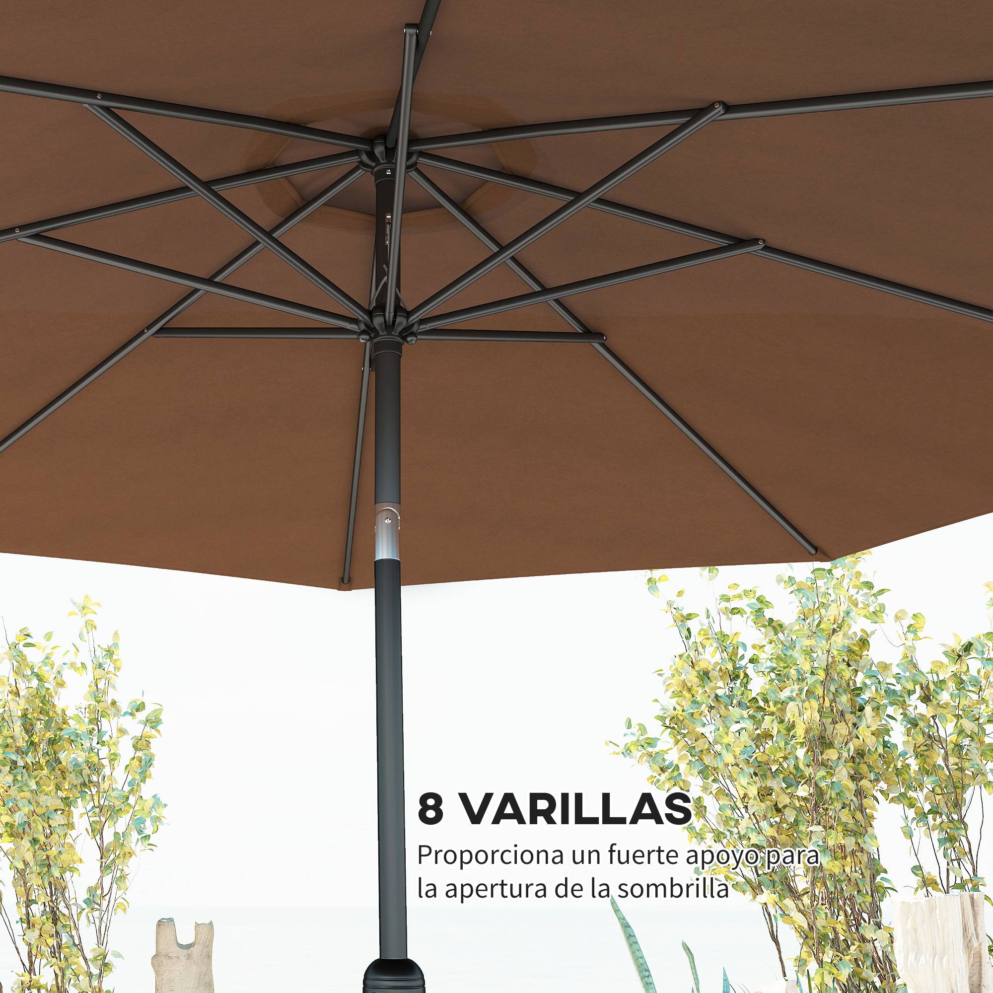 Parasol jardin Ø295x250 cm, manivelle, inclinable, mât métallique détachable, terrasse piscine patio, café - Image 9