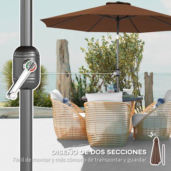 Parasol jardin Ø295x250 cm, manivelle, inclinable, mât métallique détachable, terrasse piscine patio, café - Image 8