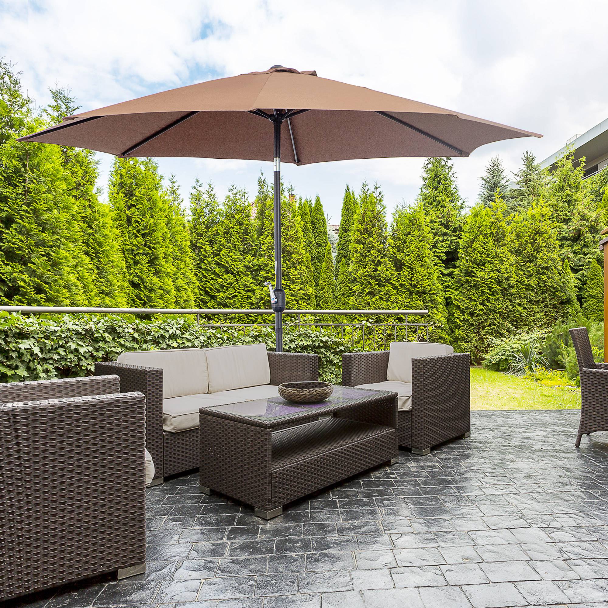 Parasol jardin Ø295x250 cm, manivelle, inclinable, mât métallique détachable, terrasse piscine patio, café - Image 3
