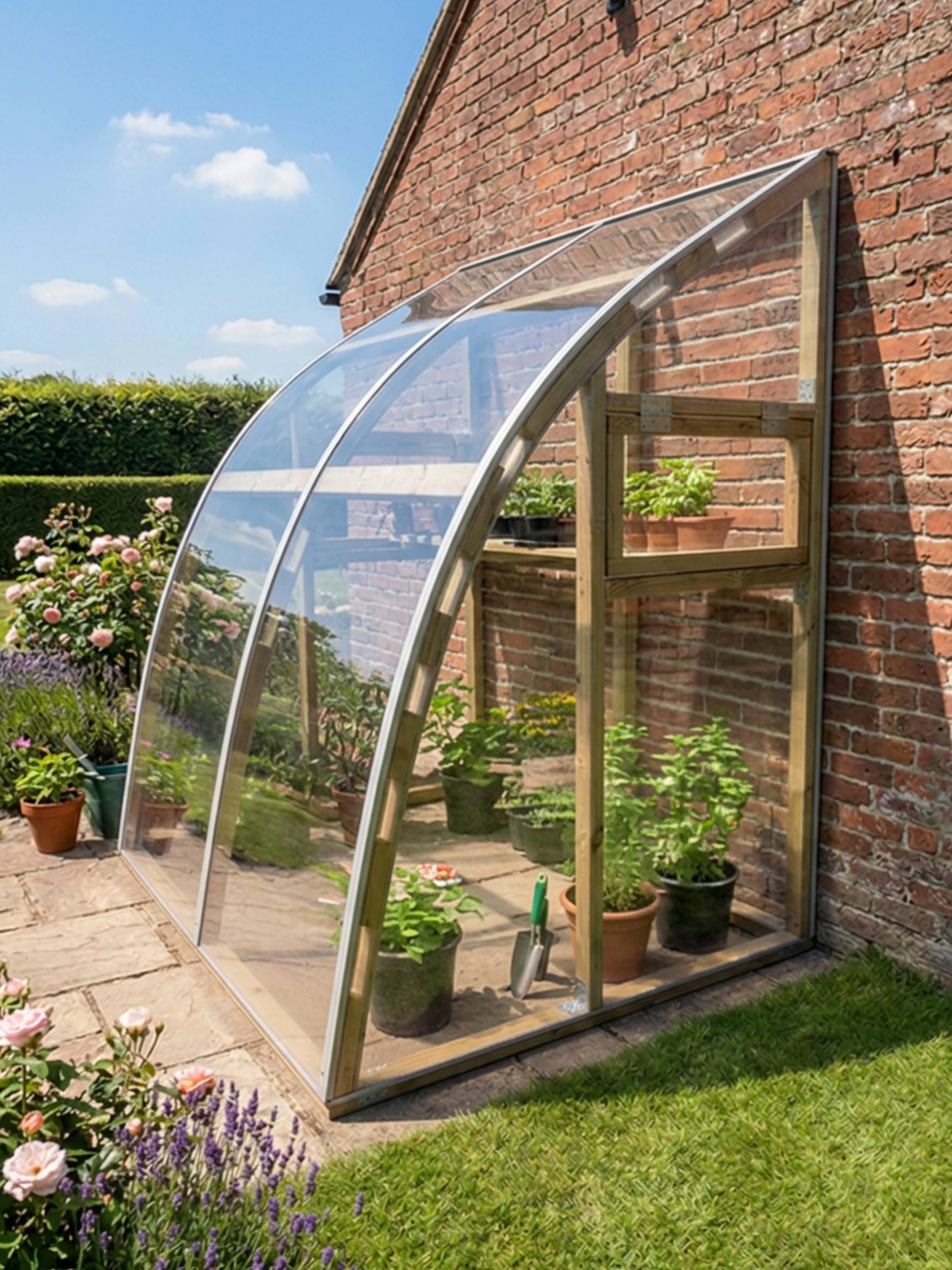 Serre en bois adossée 3.17m² Norhage Vegg 150 - Polycarbonate transparent 3mm - Image 1