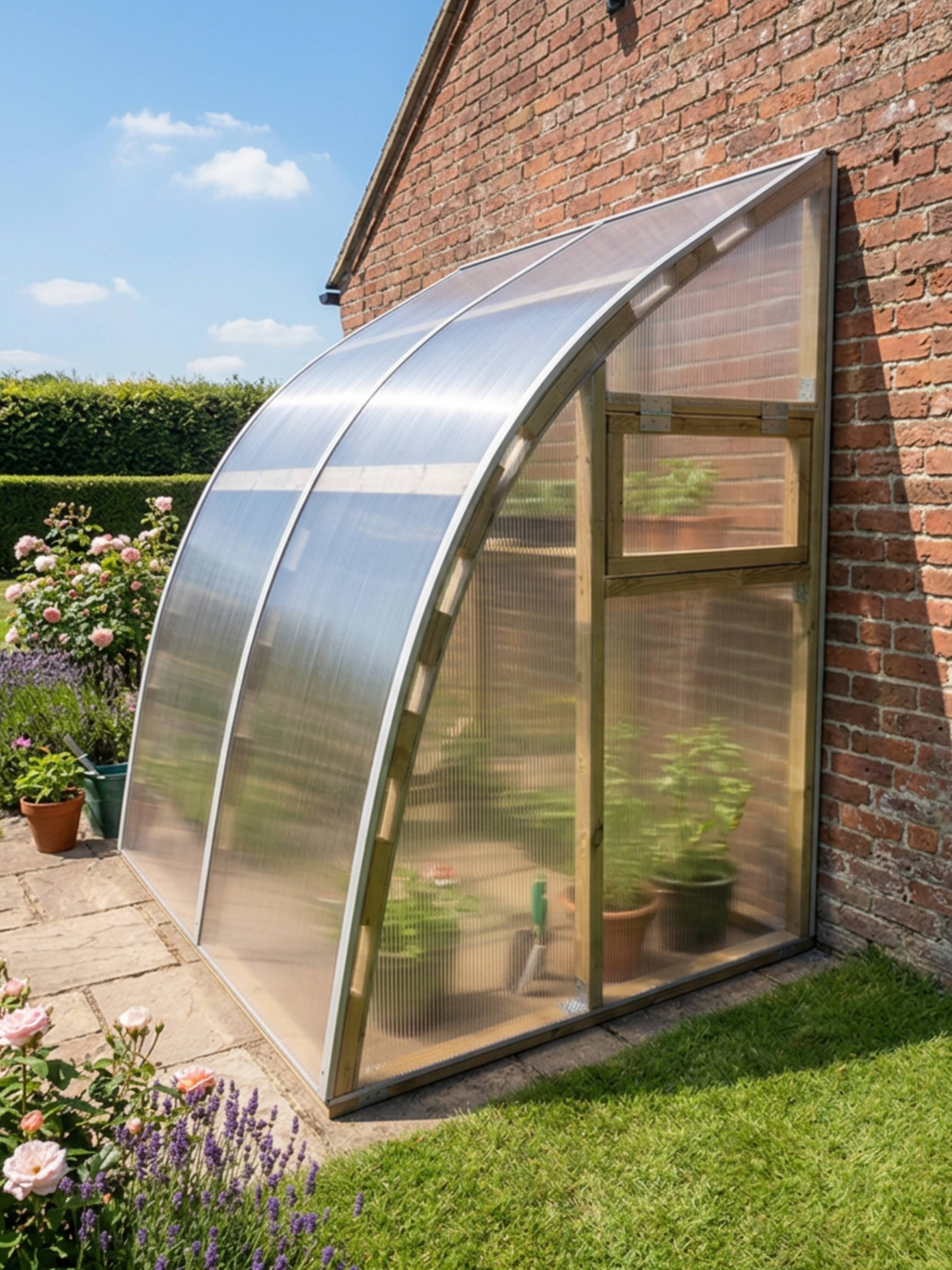 Serre en bois adossée 3.17m² Norhage Vegg 150 - Polycarbonate transparent 3mm - Image 2