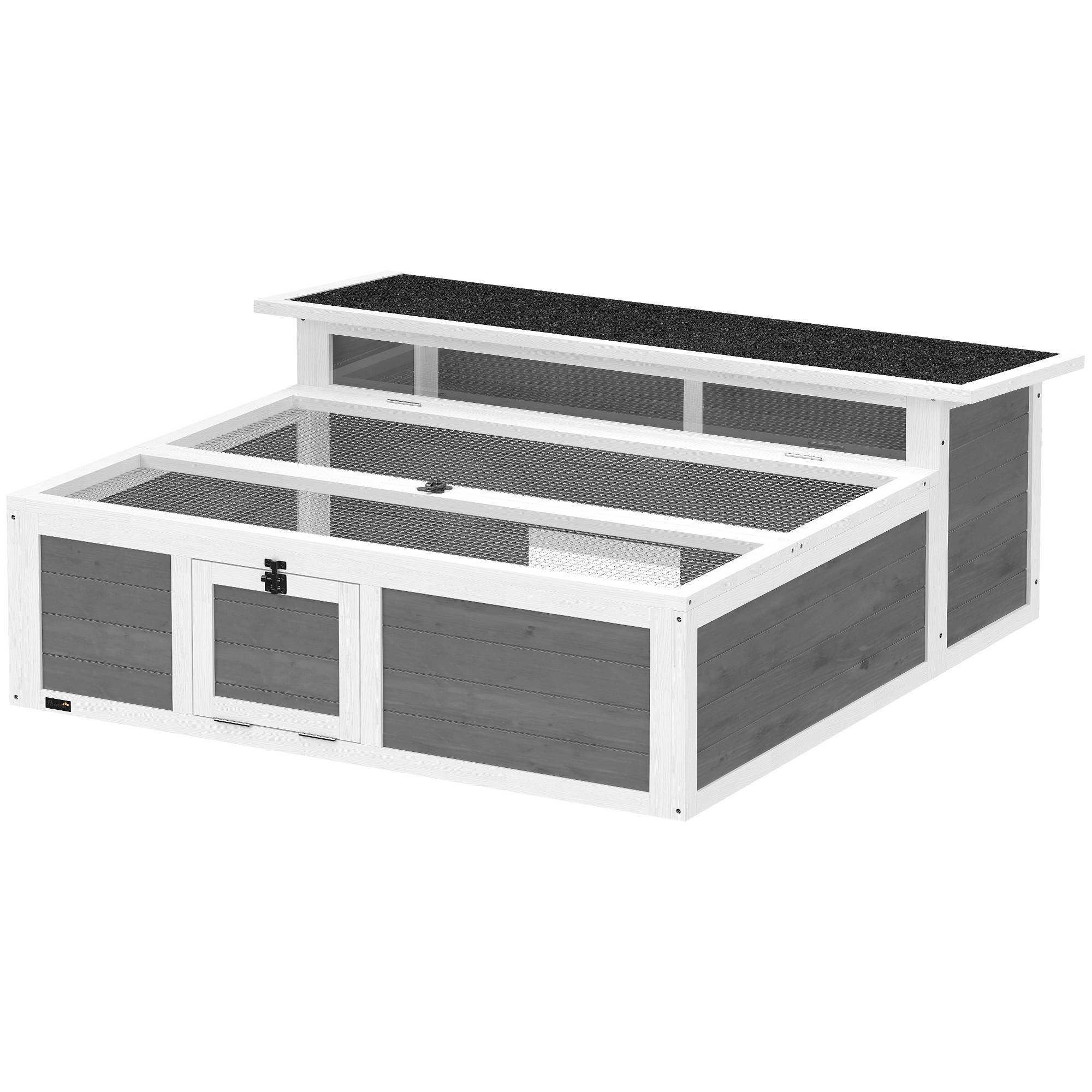 Sans Marque - Maison Tortue Terrestre Habitat 2 Zones avec Double Toit Ouvrant Bitumé et Grillagé Fenêtre 113x106,5x44,5cm Gris Foncé - Image 2