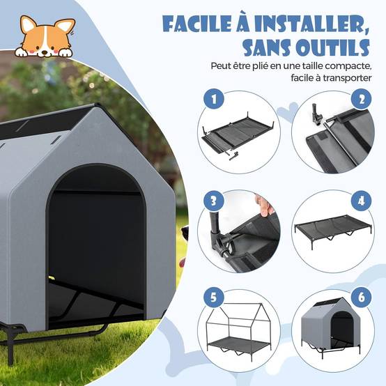 COSTWAY Niche pour Chien Exteriéur Intérieur 132 cm, Chenil pour Grand Chien 2 en 1, Fenêtre Ventilée, Housse Amovible, Lit pour Chien,Capacité 50 kg - Image 8