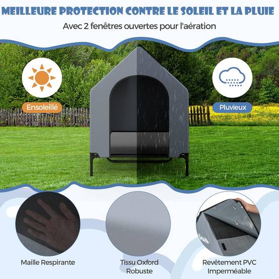 COSTWAY Niche pour Chien Exteriéur Intérieur 132 cm, Chenil pour Grand Chien 2 en 1, Fenêtre Ventilée, Housse Amovible, Lit pour Chien,Capacité 50 kg - Image 5